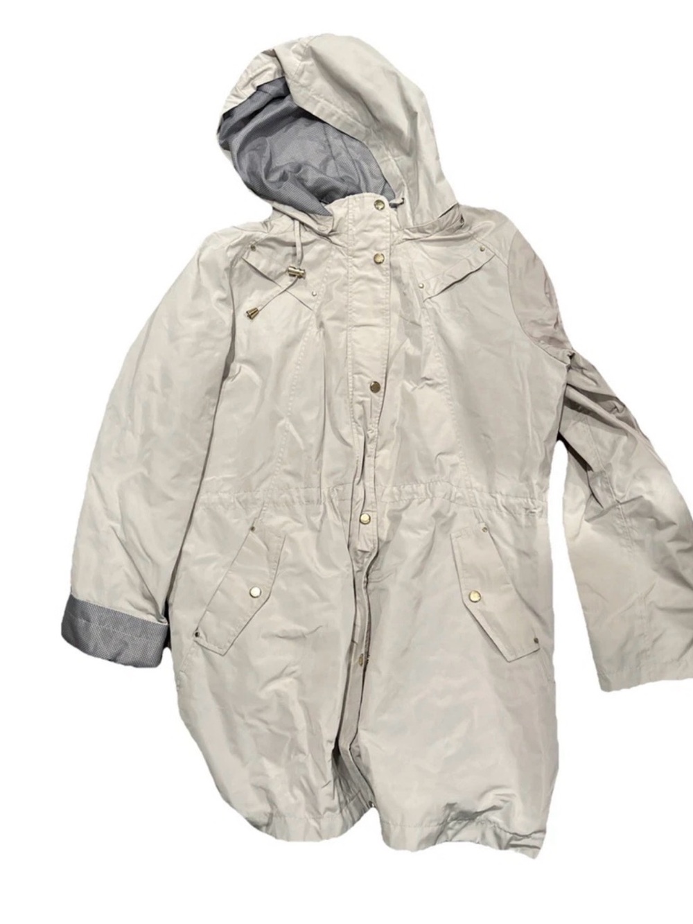 Weatherproof Women’s Zip And Button Hooded Rain Jacket Beige Size XL